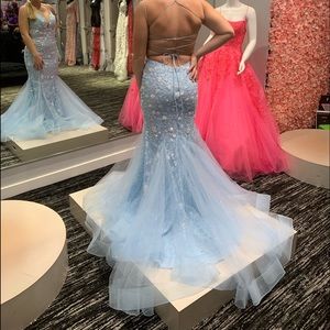 Gorgeous baby blue prom dress, 2022 release. Never worn. Silver and white detail